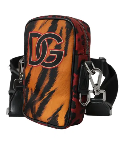 Dolce & Gabbana Multicolor Tiger Print Nylon Logo Cross Body Men's Bag In Multicolor