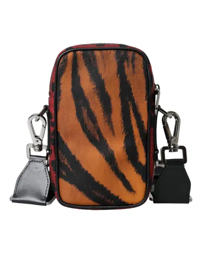 Dolce & Gabbana Multicolor Tiger Print Nylon Logo Cross Body Men's Bag In Multicolor