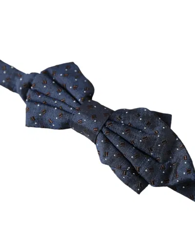 Dolce & Gabbana Navy Blue Silk Patterned Adjustable Men Papillon Bow Tie In Navy Blue