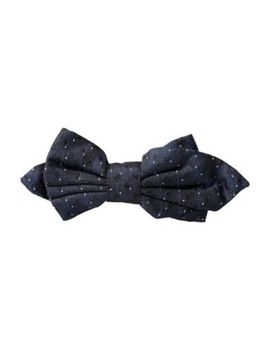 Dolce & Gabbana Navy Blue Silk Patterned Adjustable Men Papillon Bow Tie In Navy Blue