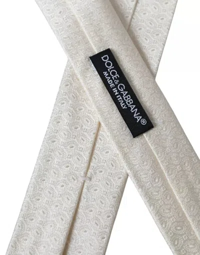 Dolce & Gabbana Off White Patterned Silk Adjustable Men Tie In Off White