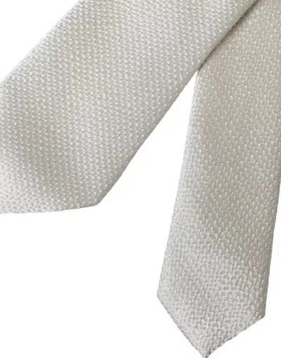 Dolce & Gabbana Ivory 100% Silk Adjustable Neckmen's Men Men's Tie In Off White