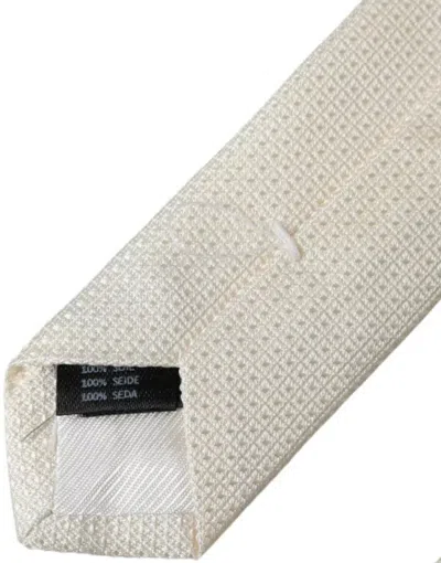 Dolce & Gabbana Off White Patterned Silk Classic Adjustable Tie In Off White