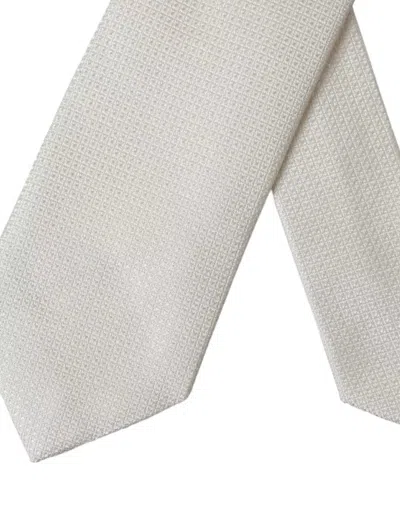 Dolce & Gabbana Off White Patterned Silk Classic Adjustable Tie In Off White