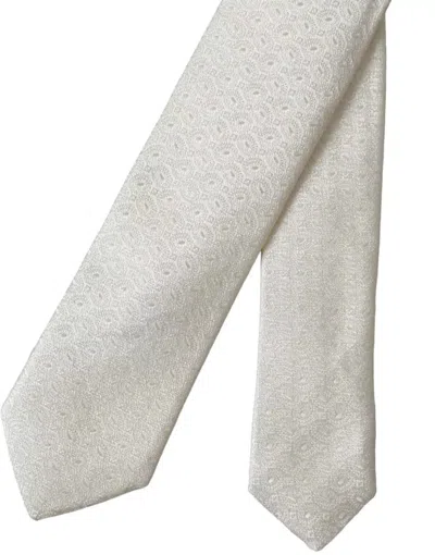 Dolce & Gabbana Off White Patterned Silk Adjustable Men Tie In Off White