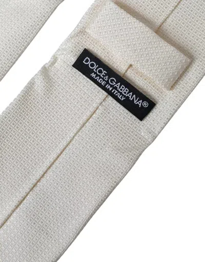 Dolce & Gabbana Off White Patterned Silk Classic Adjustable Tie In Off White