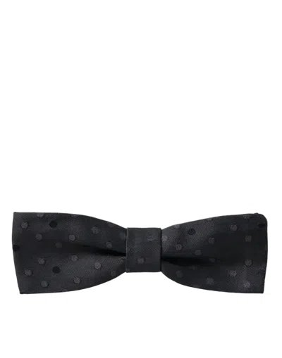 Dolce & Gabbana Gray Polka Dot Silk Adjustable Neck Men Papillon Bow Tie In Gray