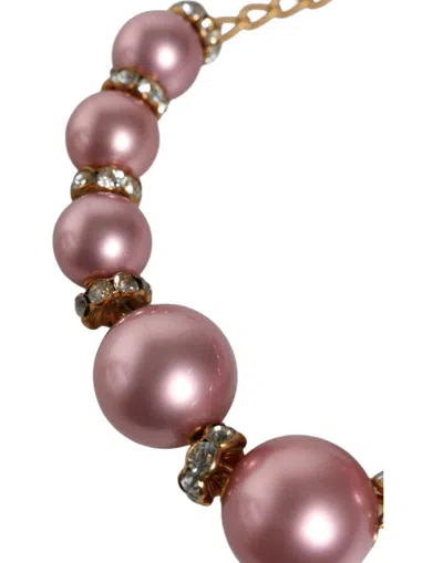Dolce & Gabbana Pink Maxi Faux Pearl Beads Crystals Gold Chain Necklace In Gold And Pink