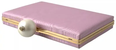 Pre-owned Dolce & Gabbana Pink Silk Gold Frame Clutch Evening Party Purse Women's Bag ()