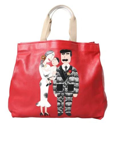 Dolce & Gabbana Red Leather #dgfamily Patch Shopping Tote Bag In Red