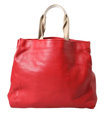 Dolce & Gabbana Red Leather #dgfamily Patch Shopping Tote Bag In Red