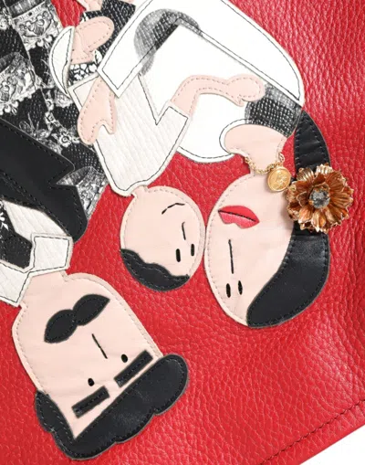 Dolce & Gabbana Red Leather #dgfamily Patch Shopping Tote Bag In Red