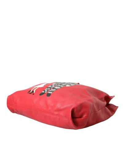 Dolce & Gabbana Red Leather #dgfamily Patch Shopping Tote Bag In Red
