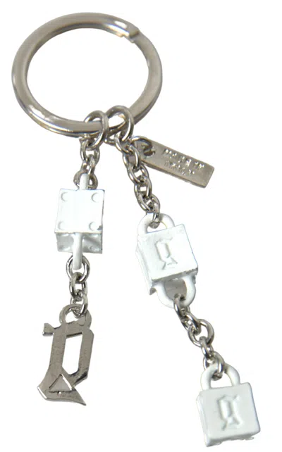 Dolce & Gabbana Silver Tone Metal Dg Logo Engraved Keyring Keychain In Silver