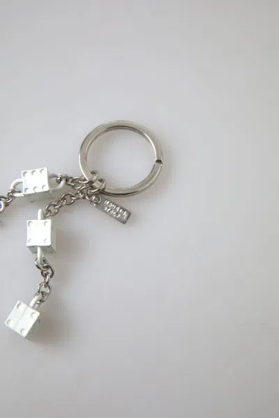 Dolce & Gabbana Silver Tone Metal Dg Logo Engraved Keyring Keychain In Silver