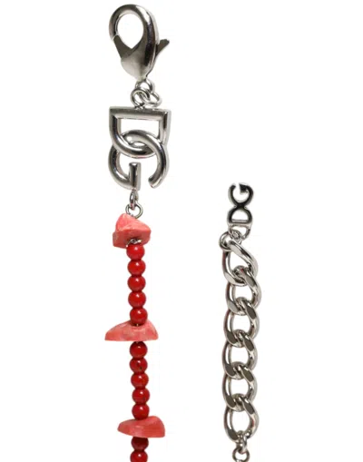 Dolce & Gabbana Silver Tone Brass Beaded Resin Dg Logo Chain Bracelet In Silver