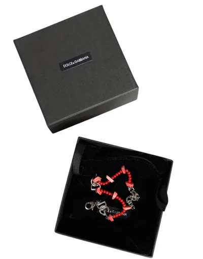 Dolce & Gabbana Silver Tone Brass Beaded Resin Dg Logo Chain Bracelet In Silver