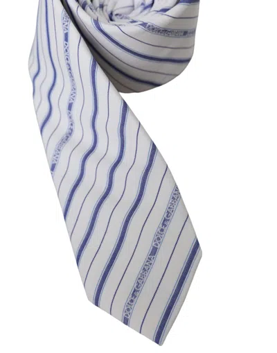 Dolce & Gabbana White Blue Stripes Silk Adjustable Tie In Blue And White