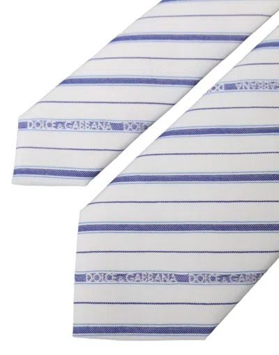 Dolce & Gabbana White Blue Stripes Silk Adjustable Tie In Blue And White