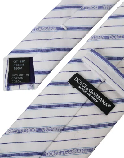 Dolce & Gabbana White Blue Stripes Silk Adjustable Tie In Blue And White