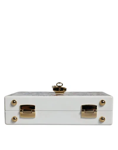 Pre-owned Dolce & Gabbana White Graffiti Print Clutch Crossbody Women's Bag ()