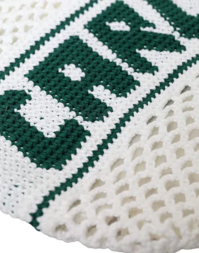 Dolce & Gabbana White Green Knitted Cotton Logo Shopping Tote Bag In White