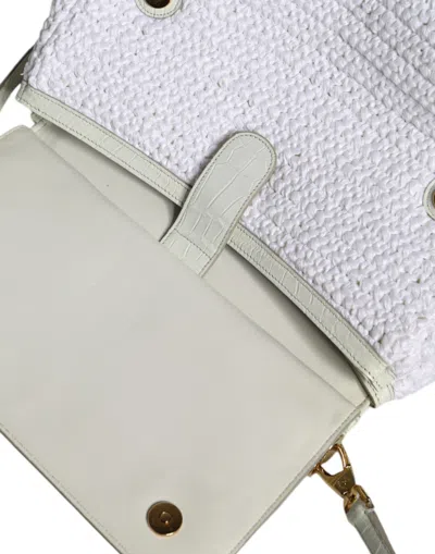 Pre-owned Dolce & Gabbana White Rafia Leather Top Handle Crossbody Women's Bag ()