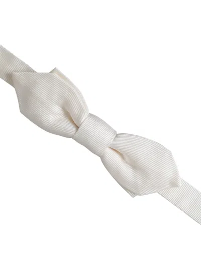 Dolce & Gabbana White Silk Adjustable Neck Men Papillon Bow Men's Tie In White