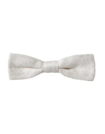 Dolce & Gabbana White Silk Patterned Adjustable Neck Men Papillon Bow Men's Tie In White