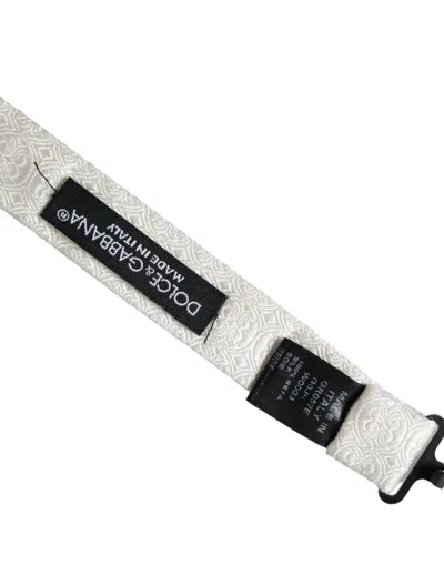 Dolce & Gabbana White Silk Patterned Adjustable Neck Men Papillon Bow Men's Tie In White