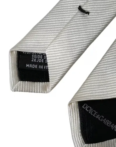 Dolce & Gabbana White Solid 100% Silk Adjustable Tie In White