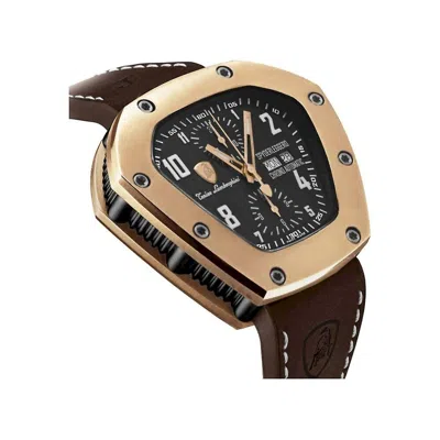 Lamborghini Black Leather Watch In Black
