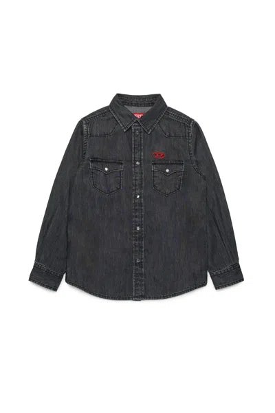 Diesel Camicia In Denim Nero Con Logo Oval D In Black