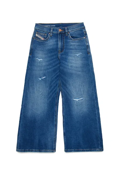 Diesel Joggjeans Straight Medium Blue With Rips In Blue