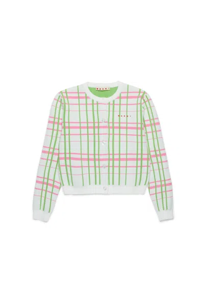 Marni Plaid-check Cardigan In White