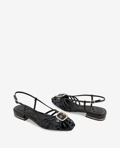 Kenneth Cole Farrah Patent Caged In Buckle Sandal In Black Patent