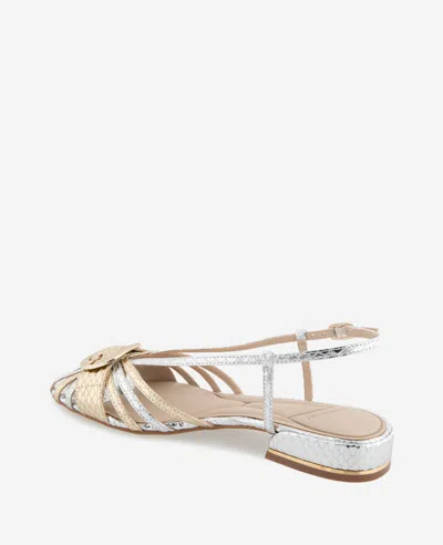 Kenneth Cole Farrah Metallic Combo Snake Caged In Buckle Sandal In Silver,gold Metallic