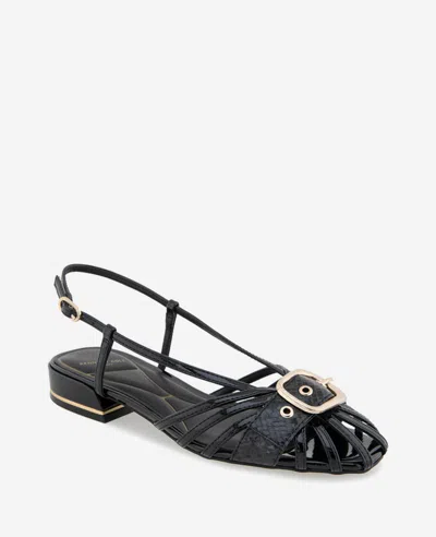 Kenneth Cole Farrah Patent Caged In Buckle Sandal In Black Patent