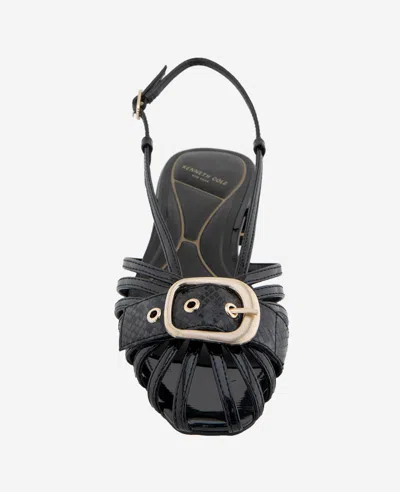 Kenneth Cole Farrah Patent Caged In Buckle Sandal In Black Patent