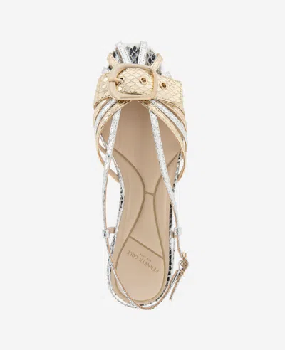 Kenneth Cole Farrah Metallic Combo Snake Caged In Buckle Sandal In Silver,gold Metallic