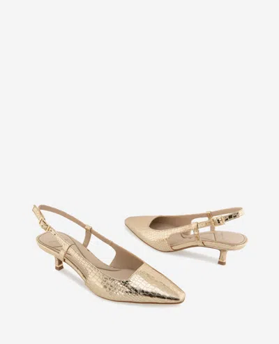 Kenneth Cole Martha Metallic Croco Slingback Kitten Heel In Soft Gold