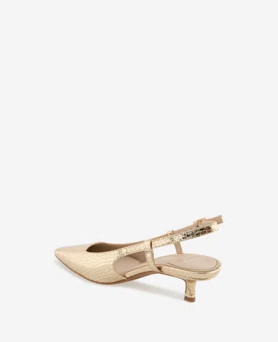 Kenneth Cole Martha Metallic Croco Slingback Kitten Heel In Soft Gold