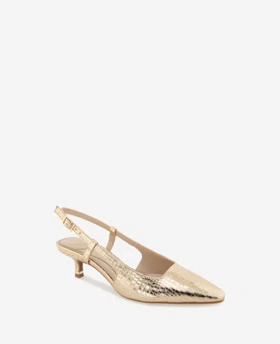 Kenneth Cole Martha Metallic Croco Slingback Kitten Heel In Soft Gold