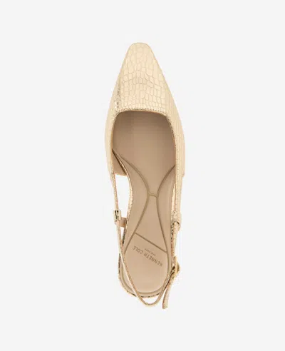 Kenneth Cole Martha Metallic Croco Slingback Kitten Heel In Soft Gold