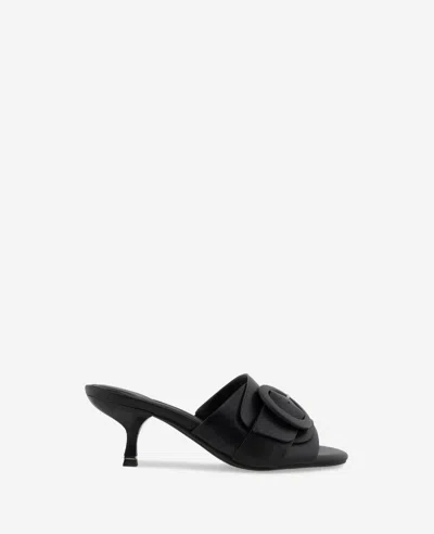 Kenneth Cole Valentina Leather Kitten Heel Slide Sandal In Black Leather