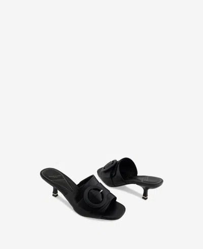 Kenneth Cole Valentina Leather Kitten Heel Slide Sandal In Black Leather