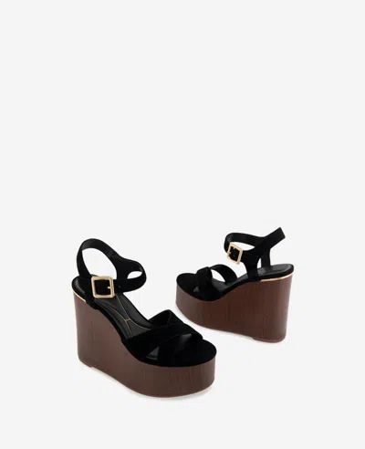 Kenneth Cole Taelyn Ankle Strap Platform Wedge Sandal In Black Suede