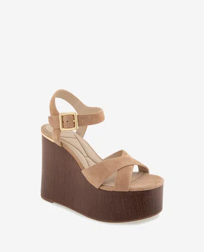 Kenneth Cole Taelyn Platform Wedge Sandal In Sesame Suede