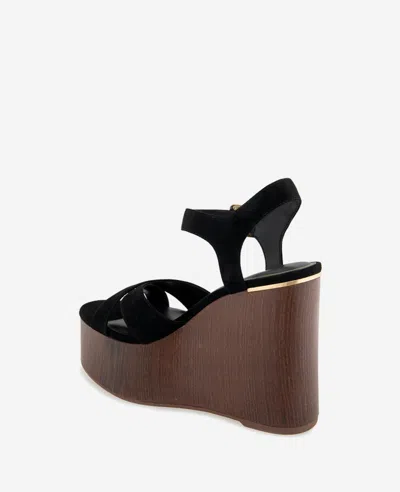 Kenneth Cole Taelyn Ankle Strap Platform Wedge Sandal In Black Suede