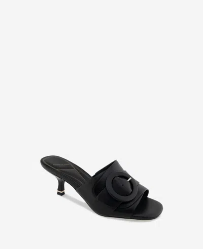 Kenneth Cole Valentina Leather Kitten Heel Slide Sandal In Black Leather